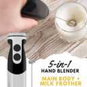 MegaWise Pro Titanium Reinforced 5-in-1 Immersion Hand Blender, Powerful 400W with 80% Sharper Blades, 12-Speed Corded Blender, Including 500ml Chopper, 600ml Beaker, Whisk and Milk Frother (Black)