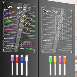 Acrylic Chore Chart Clear Dry Erase Checklist Chore Boars for Family Chores Checklist Reward Chart Responsibility Chart, 12x9'', 2 Boards