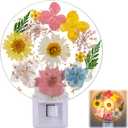 Pressed Floral Night Light Plug into Wall Decorative Flower Night Light Vintage Flower Lamp for Hallway Nursery Living Room Bedroom Bathroom Wall Decoration (Fresh Color)