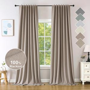 Novecozy Linen Texture 100% Blackout Curtains 45 inches Long for Bedroom Living Room Darkening Full Black Out Rod Pocket & Back Tab Thermal Insulated Home Decor Window Drapes2 Panels SetTaupe