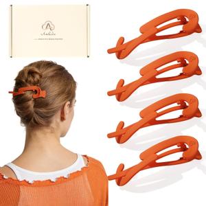 3 x Large Twist Flat Hair Clips for Medium Thick Hair for Women, Stylish Flat Claw Clips for Long Straight Curly Hair, French Hairclips for Styling Driving Yoga Work - Vibrant Orange, 4pcs
