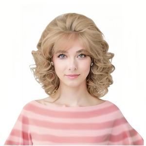 Rugelyss Vintage Short Blonde Beehive Wig with Bangs Curly Wavy Heat Resistant Synthetic Hair Wigs for Women fits 70s 80s Costume or Halloween and Party