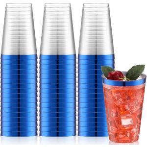 Norme 50 Pcs 14 oz Rimmed Plastic Cups Disposable Clear Cups with Rim Fancy Holiday Drinking Holder 2026 Graduation Party Favor Container Glasses Tumblers for Wedding Halloween(Blue)