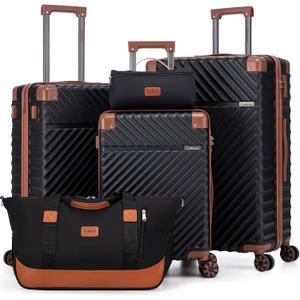 Cosbarn Luggage Sets 5 Piece with TSA Lock Spinner Wheels, Unisex Hard Case ABS Suitcase Set, Hardshell Lightweight Waterproof Travel Hardside Suitcases with Wheels for Women Men, Black