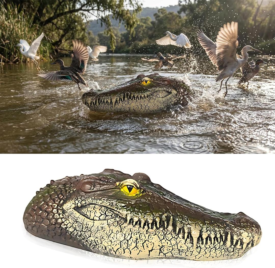 Floating Alligator Head, Alligator Head Decoy for Pool, Fake Gator Head for Deterrent Ducks, Predator, Heron, Goose, etc, Outdoor Statues, Garden Home Decor Art, 13in x 5.5in x 3.5in