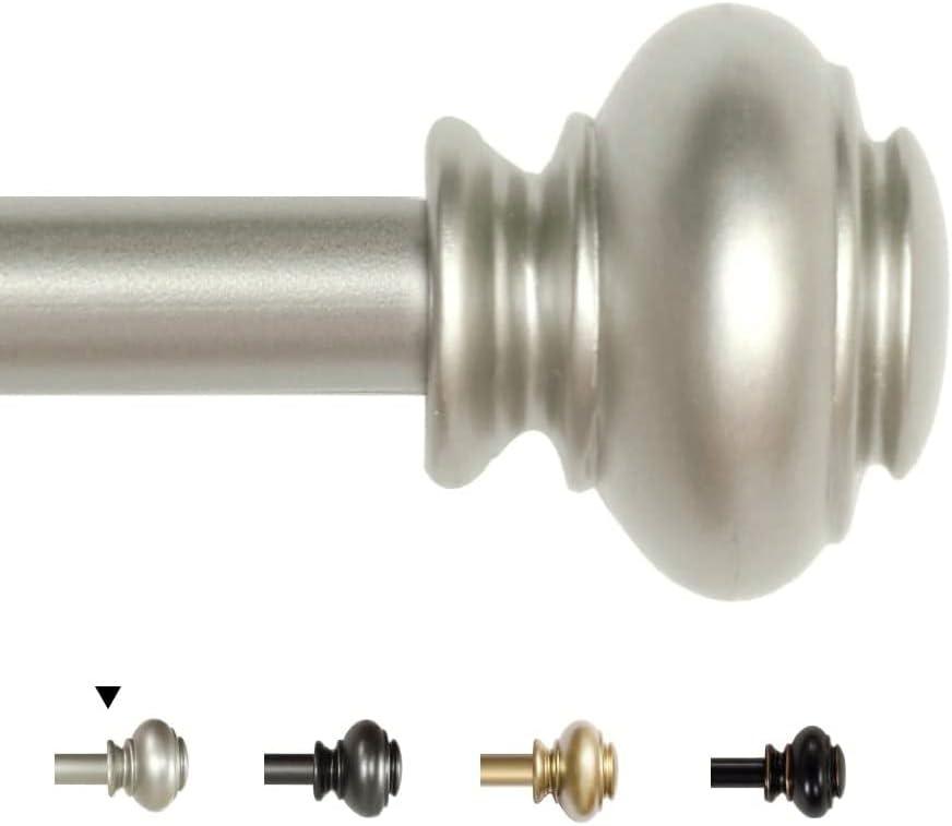 H.VERSAILTEX Window Curtain Rods for Windows 66 to 120 Inches Adjustable Decorative 3/4 Inch Diameter Single Window Curtain Rod Set with Classic Finials, Nickel