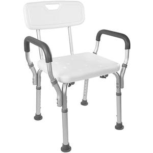 Vaunn Medical Deluxe Spa Shower Chair with Arms and Back, Bath Seat for Seniors, 350 lbs Max Weight, White With Light Gray Arms