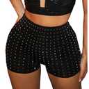 Floerns Women's Rhinestone Shorts Club Party Mini Shorts Black XS