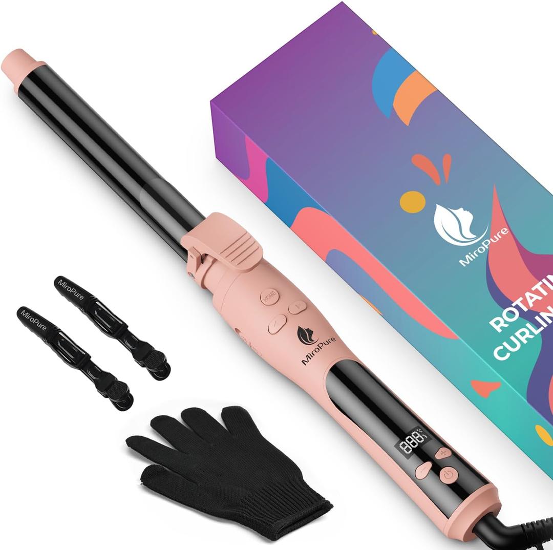 MiroPure Self Rotating Curling Iron, 1 Inch Ionic Hair Curler, Automatic Curling Wand with Longer Barrel for Waves and Curls, Unique Button to Enable/Distable Rotation