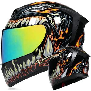 Full Face Motorcycle Helmet DOT Approved Motorbike Moped Street Bike Racing Crash Helmet, Men and Women (Black, Large)