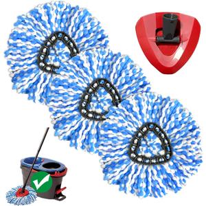 Spin Mop Replacement Head for O-Ceda RinseClean 2-Tank System, Microfiber Mop Refills for Home Cleaning, Easy Install, Includes 3 Cedar Mop Heads & 1 Replacement Base