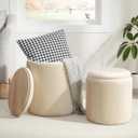 Round Ottoman with Storage Set of 2, Storage Vanity Stool, 15.4"D x 15.4"W x 17.7"H