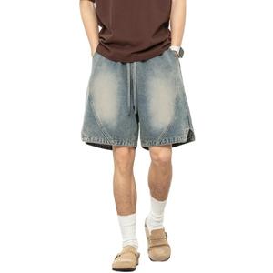 Men's Y2K Baggy Denim Shorts Loose Fit Vintage Harajuku Casual Jorts 2026 Summer Elastic Waist Alt Emo Streetwear (L)