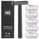 Henson Shaving Razor - Jet Black Double Edge Safety Razor with 5 Spare Blades - 30° Angled Precision With Superior Blade Rigidity- Reusable Single Blade Razors For Men and Women - Mild Aggression