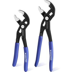 WORKPRO 7" & 10" Water Pump Pliers Set, V-Jaw Quick Adjustable Groove Joint Pliers, CR-V Tongue and Groove Pliers for Home & Industrial Repair, Push-Lock, Soft Grip, Wide Opening