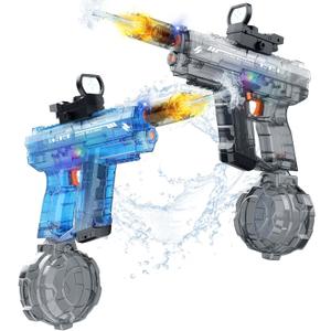 Electric Water Gun 2 Pack for Adults and Kids, Light Up Automatic Squirt Gun Watergun, 800CC Large Capacity, 26-33 FT Long Range, Summer Outdoor Beach Pool Party Toy Gift (Black+blue)