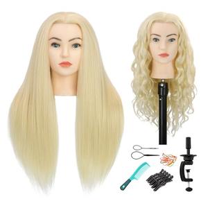 Sirydtm 28" Mannequin Head with Human Hair Light Blonde 80% Real Hair Blue Eyes Styling Practice Mannequin Head Doll Head for Cosmetology & Hairdresser with Free Clamp Stand and Tools（613#）