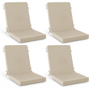 Summsun Outdoor Dining Chair Cushions 4 Pack, Water Resistant High Back Patio Seat Cushion Set with Ties, Removable Covers, Non-Slip Bottom for Garden Lawn Patio Furniture, 44 x 20 Inch, Cream