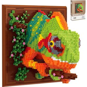 Wall Art Chameleon Building Blocks Set,Wall Mounted Chameleon Micro Building Blocks for Adults(2688 Pieces),Gifts for Kid and Adult