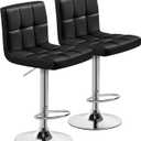 Yaheetech Bar Stools Set of 2, Adjustable PU Leather Swivel Barstools, Modern Counter Stools with Back and Footrest, Counter Height Barstools for Bar, Kitchen, Dining Room, Black