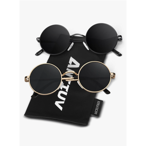 Round Polarized Sunglasses Men Women,Retro Metal Hippie Shades with 100% UV Protection