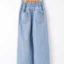 WDIRARA Girl's Butterfly Print Elastic Waist Wide Leg Ripped Jeans Denim Pants (Blue)