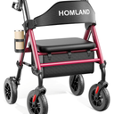 Walkers for Seniors with Seat, Foldable Rollator Walker, Reinforced Aluminum Frame, 8" Big Rubber Wheels for All Terrain, Height Adjustable Lightweight Rolling Walker