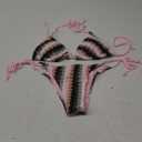 Women's Colorful Striped Halter String Bikini Set 2 Piece Tie Side Triangle Swimsuits Textured Swimwear (Large, Pink Multicolor)