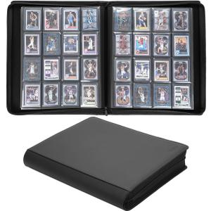 16 Pocket Toploader Binder, Holds 640 Top Loaders, Top Loader Card Storage with Sleeves for 3'' x 4'' Toploaders, for Trading Cards or Sports Cards (Black)