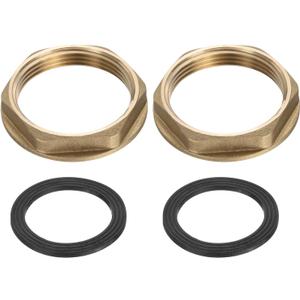uxcell 2Pcs Brass Lock Nuts Pipe Fitting, G1-1/2" Female Hex Locknut, Flange Single Hole Faucet Lock Nut with Silicone Washer for Kitchen Basin Sink Plumbing