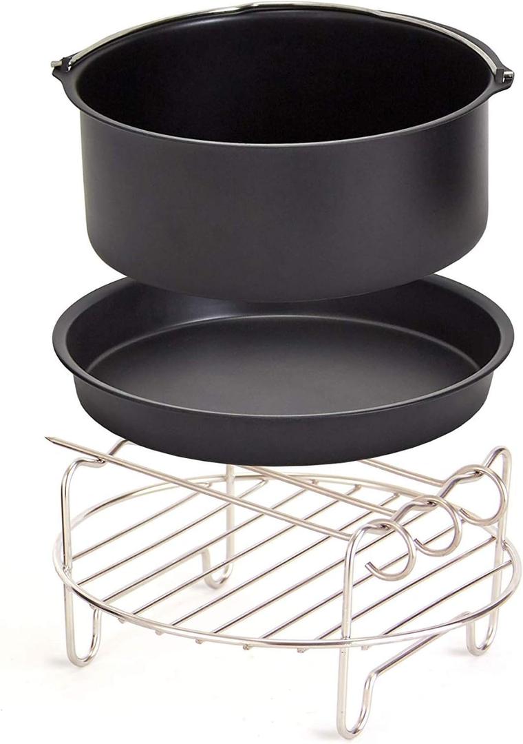 Dash Compact Air Fryer Accessories - Multi-Purpose PTFE Nonstick Accessories Kit - Easy-to-Clean & Space-Saving Design - Includes Pizza Pan, Baking Dish, Skewers & Cooking Rack (Black & silver)