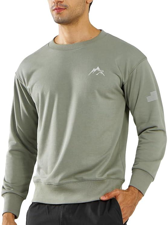 NORTHYARD Men's Crewneck Sweatshirt Long Sleeve Cotton Sweat Shirt Lightweight Athletic Workout Sport Gym Running Sweatshirts STONEGREEN, Size XL