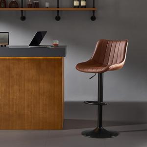 Bar Stools Set of 1,Swivel Counter Height Bar Stools, Adjustable PU Leather Bar Chairs with Back and Footrest, Modern Armless Counter Stools, Island Chairs for Bar Kitchen, Brown