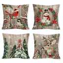 Tikeciti Christmas Woodgrain Snowman Pillow Covers Xmas Red Cardinal 18 x 18 Inch Throw Pillows, Winter Snowflake Seasonal Trees Deer Decorative Farmhouse Cushion Case for Sofa Couch Set of 4