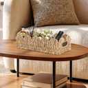 FEILANDUO Wicker Scalloped Storage Basket Boho Bathroom Decor Baskets for Shelves, Countertop, Toilet Tank, Rectangular Basket with Handle Farmhouse Home Organizer (Natural, 15.7"D x 6.6"W x 4.3"H)