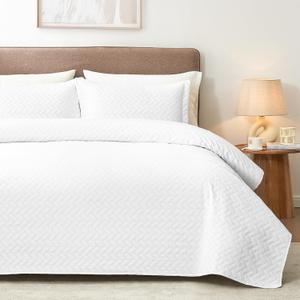 Hansleep White Quilt King Size - Chevron Pattern Ultrasonic All Season Bedspread King, Soft Lightweight Coverlet Bedding Set, 3 Piece (1 Quilt, 2 Pillow Shams)
