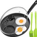 Hiceeden Nonstick Egg Frying Pan with Lid, 4-Cup Egg Pan Fried Egg Cooker, Round Pancake Pan with Brush and Spatula for Breakfast, Induction & Gas Stove Compatible