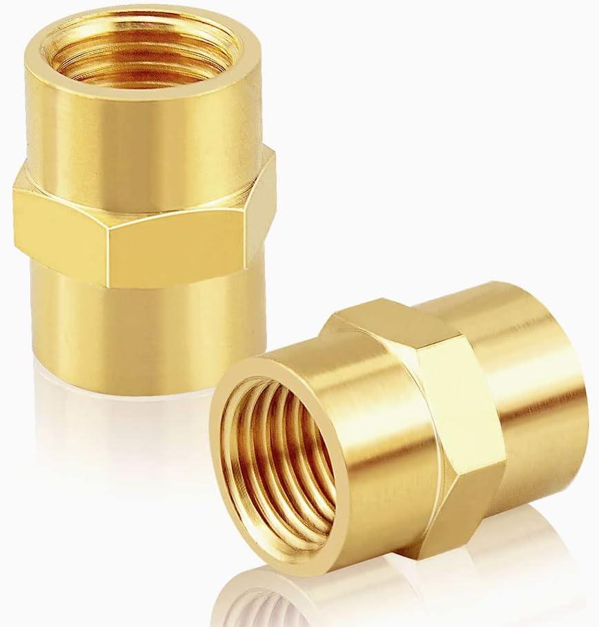 Brass Pipe Fitting NPT Coupler, 1/4" x 1/4" Standard NPT Female thread (pack of 2)