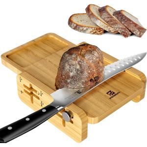 Bread Slicer for Homemade Bread, World's 1st Horizontal Wooden Loaf Cutter with Crumb Tray, Adjustable 4 Slice Thickness, Perfect for Sourdough, Cakes, Toast, and Bagels(without knife)
