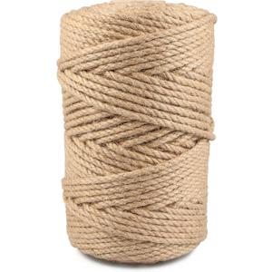 Jute Twine 5 mmx109 Yard 3 Strand, Munzong Natural Handmade 3 Twisted Burlap Twine String for Crafts, Garden Hemp Rope for DIY Knitting Plant Hanger Gift Wrapping Bundling Packing Gardening Decor 100m