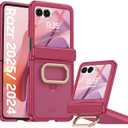 GooseBox for Motorola Razr 2025 Case with Ring Holder, Built-in Screen Protector All-Inclusive Soft Cover Shockproof Wireless Charging for Motorola Razr 2025/Razr 2024(Magenta)