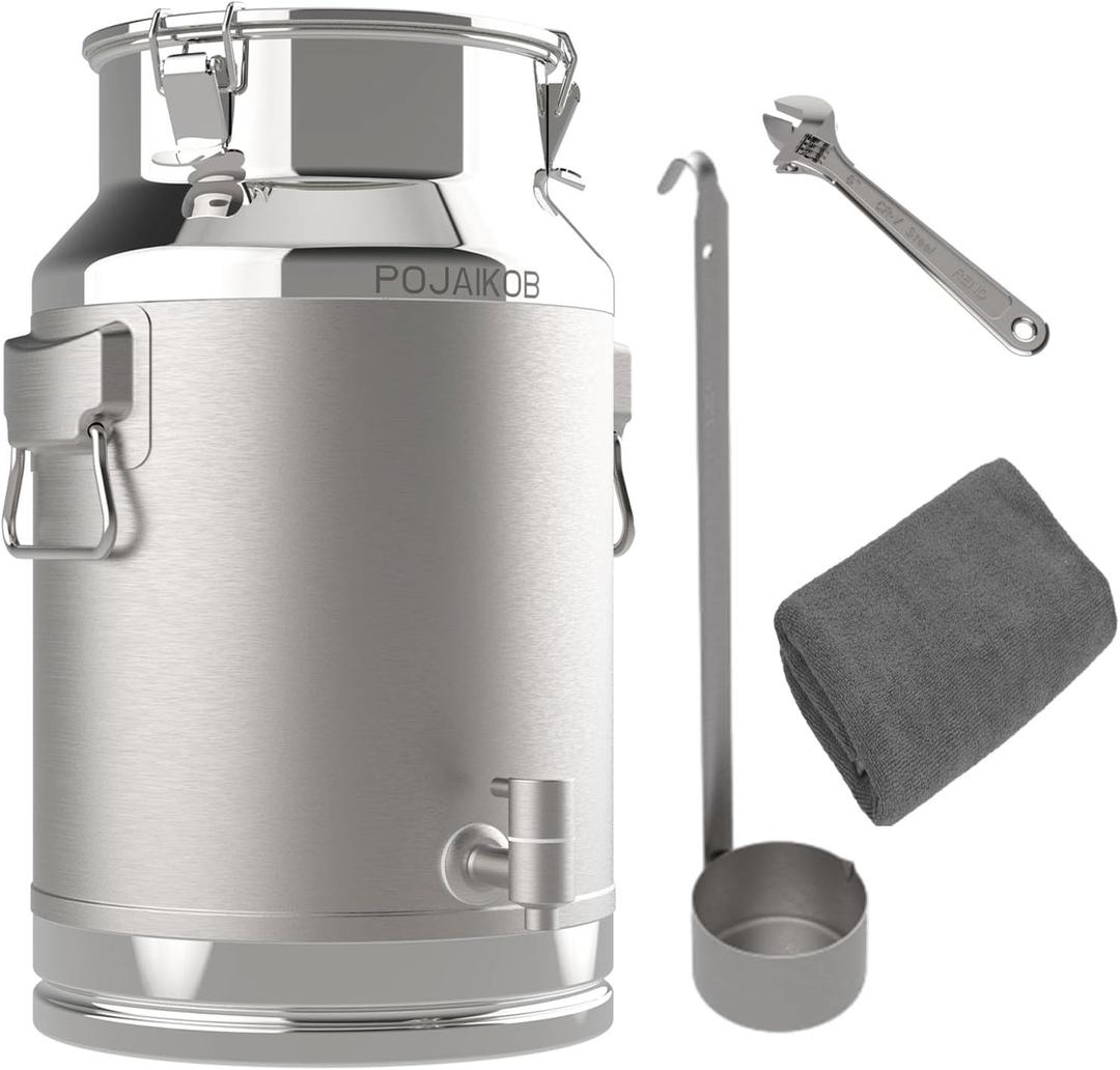 Milk Can, 5 Gallon with Spigot and Ladle Milk Can, 304 Stainless Steel 20L Locking Sealed Lid Bucket - Airtight Food Storage Container for Home, Farm, Commercial Kitchen (Milk//Grains)