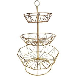 3 Tier Fruit Basket Bowl Stand for Kitchen Counter, Tiered Metal Wire Serving Stand Holder, Vegetable Storage Basket Organizer Trays, Detachable Multi Layer Snack Food Dessert Display Stand (Gold)