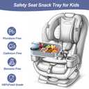 Car Seat Snack Tray for Kids, Mess-Free Square Travel Tray Cup Holder Snack Tray, Durable Car Food Tray for Toddlers, Universal Fit Kids Travel Road Trip Essentials (1, Grey)