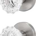 Glass Crystal Door Knobs, Dummy Door Lever, Interior Door Handle Single Sided Decorative for Hall Closet, Silver Round Modern Zinc Alloy Base, 2 Pack (Stain Nickel, Dummy)