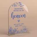 4 x Acrylic Wedding Signs, Dusty Blue Wedding Decor, Blue Weddings Decor, Modern Calligraphy Arch Acrylic Table Top Sign for Weddings Parties Dinners - Dancing With Us in Heaven (Clear)