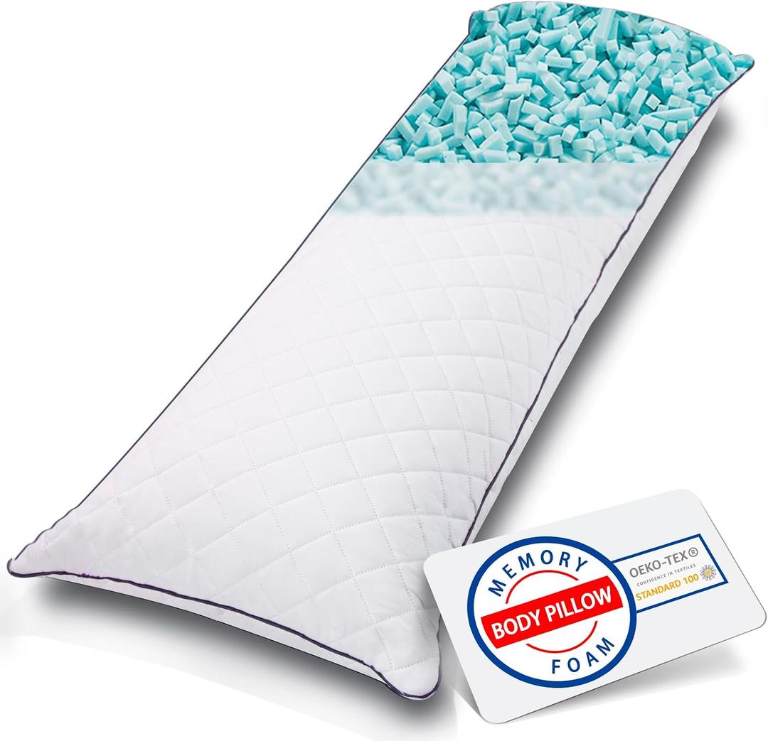 1 MIDDLE ONE Body Pillow, Memory Foam Body Pillows for Adults Sleeping, Long Pillow for Bed, Big Large Firm Full Body Pillow for Side Sleeper, 20x54 Inch, White