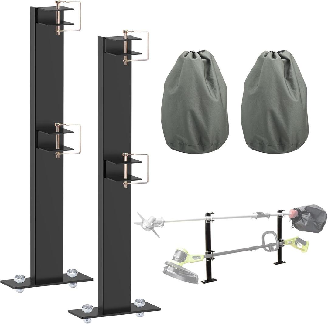 2 Place Weeder Trimmer Racks Holders Hold Carrier for Weeder/Extended Trimmer, Pole Saws, Edgers/Tree Trimmers/Trailer Trimmer Rack/Weed Eater Rack With Trimmer Cover Engine Waterproof Cover 2 Pack
