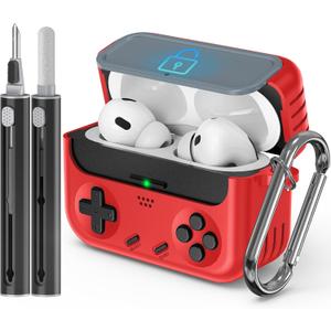 Inesore for Airpods Pro 2nd Generation Case Cover with Cleaner Kit, with Lock for Airpods Pro Case Cover, Classic Cool Funny Game Console Hard Air Pod Pro Case for Men Boy(Red)
