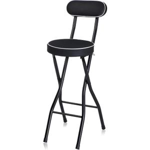 Thyle 1 Pcs 27.5 Inch Folding Bar Stool with Backrest Tall Foldable Stool Chair with Cushioned Padded Portable Collapsible Counter Height Chair for Kitchen Island Shop Cafe Dining Room
